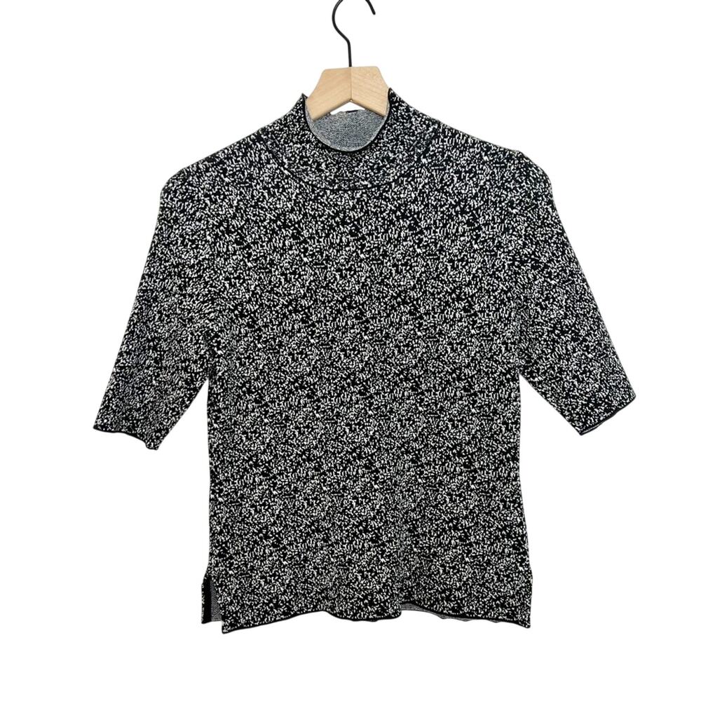 Ann Taylor Black and White Short Sleeve Mock Neck Stretchy Small Sweater